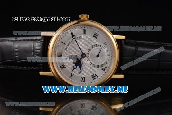 Breguet Classique Moonphase Miyota 9015 Automatic Yellow Gold Case with White Dial Black Leather Strap and Roman Numeral Markers (EF) - Click Image to Close