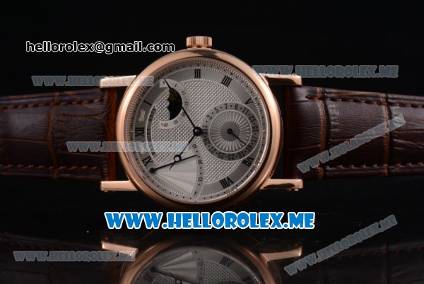 Breguet Classique Power Reserve Sea-Gull ST2153 Automatic Rose Gold Case with Silver Dial and Brown Leather Strap Roman Numeral Markers - Click Image to Close