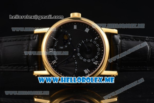 Breguet Classique Power Reserve Sea-Gull ST2153 Automatic Yellow Gold Case with Black Dial and Black Leather Strap Roman Numeral Markers - Click Image to Close