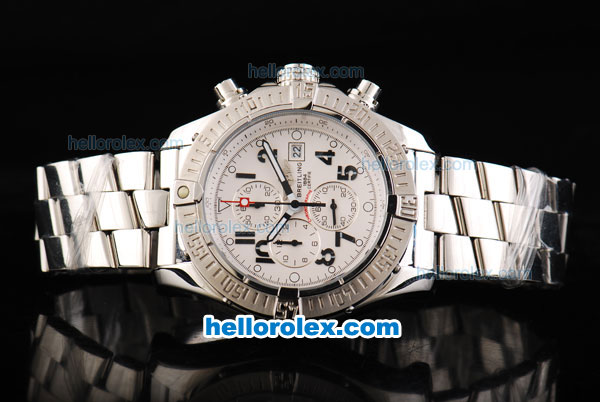 Breitling Avenger Chronograph Miyota Quartz Movement Full Steel with White Dial and Black Numeral Markers-Small Calendar - Click Image to Close