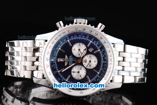 Breitling Navitimer Chronograph Quartz Movement Silver Case with Blue Dial and SS Strap-Stick Markers - Click Image to Close