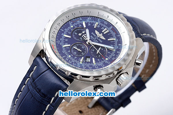 Breitling For Bentley Chronograph Quartz Movement with Blue Dial and Blue Leather Strap - Click Image to Close