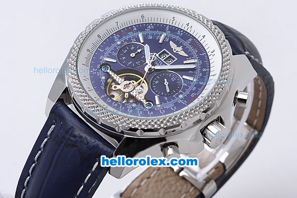 Breitling for Bentley Tourbillon Chronograph Automatic with Blue Dial and White Marking-Blue Leather Strap - Click Image to Close