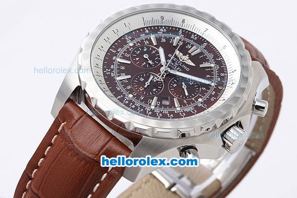 Breitling for Bentley Motors Chronograph Automatic with Brown Dial and White Graduated Bezel-Leather Strap - Click Image to Close