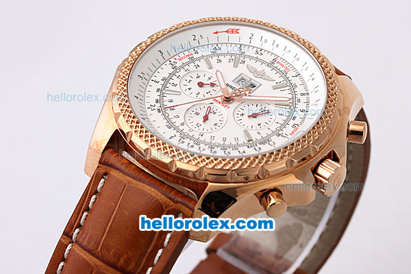 Breitling For Bentley Automatic Movement 6.75 Gig Date Rose Gold Bezel and Case with White Dial - Click Image to Close