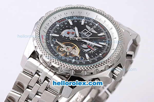 Breitling for Bentley Motors Tourbillon Automatic Movement with Black Dial and Stainless Steel Strap-Bidirectional Slide Rule - Click Image to Close