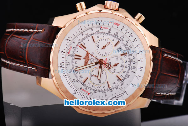 Breitling for Bentley Motors T Working Chronograph Rose Gold Case with White Dial Brown Leather Strap - Click Image to Close