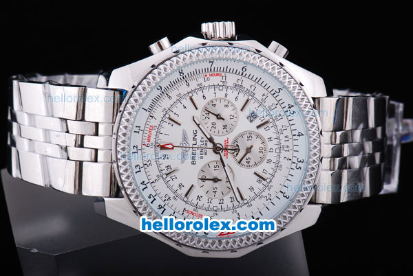 Breitling for Bentley Motors Chronograph Quartz Movement Full Steel with White Dial and Silver Stick Marker - Click Image to Close