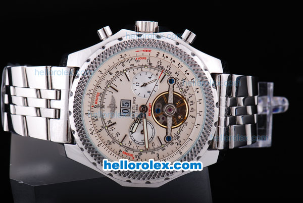 Breitling Bentley Tourbillon Automatic Silver Case with beige Dial and SS Strap - Click Image to Close