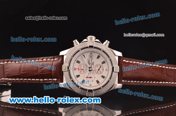 Breitling Super Avenger Chronograph Miyota Quartz Steel Case with White Dial and Brown Leather Strap - Click Image to Close