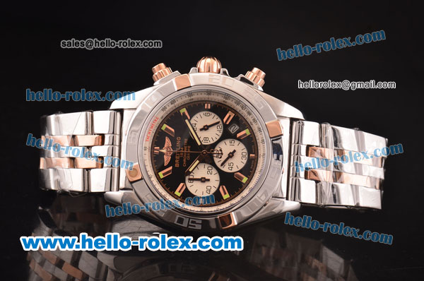 Breitling Chronomat B01 Chronograph Miyota Quartz Two Tone Case/Strap with Black Dial and Stick Markers - Click Image to Close