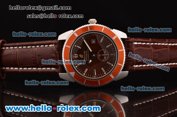 Breitling Super Ocean Automatic Movement Black Dial with Brown Bezel and Leather Strap - Click Image to Close