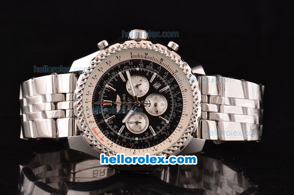 Breitling for Bentley Motors Quartz Chronograph Movement Full Steel with Black Dial and Silver Stick Marker - Click Image to Close