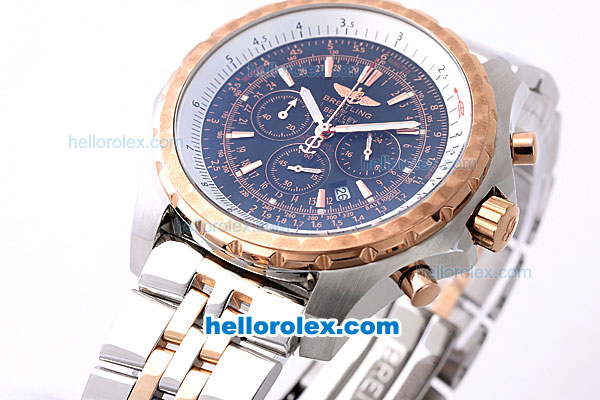 Breitling For Bentley Working Chronograph Quartz Rose Gold Bezel with Blue Dial and Two Tone Strap - Click Image to Close