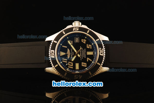 Breitling SuperOcean Swiss ETA 2836 Automatic Steel Case with Black Dial and Numeral markers- Black Rubber Strap - Click Image to Close