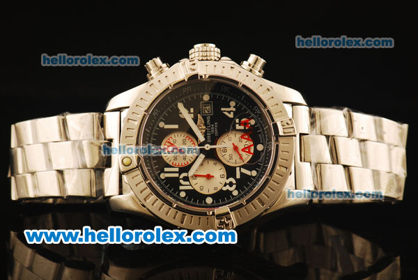 Breitling Super Avenger Working Chronograph Quartz with Black Dial and Silver Case - Click Image to Close