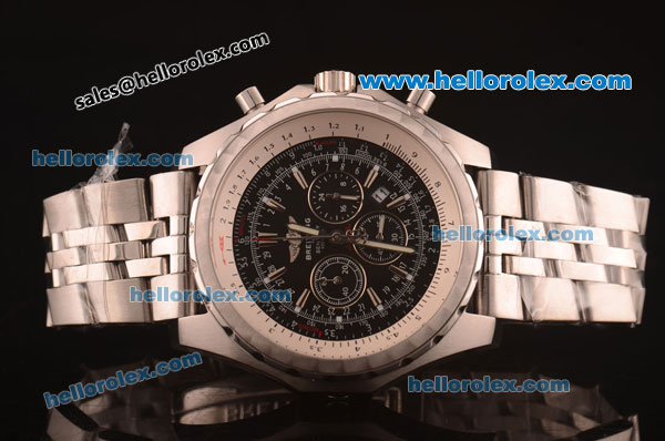 Breitling For Bentley Working Chronograph Quartz Movement with Black Dial and Silver Case-SS Strap - Click Image to Close