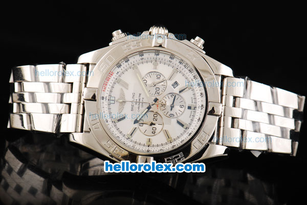 Breitling Chronomat B01 Chronograph Miyota Quartz Movement White Dial with Stick Markers-Steel Strap - Click Image to Close