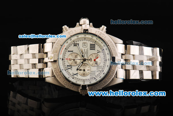 Breitling Chronomat Evolution Quartz Movement with Full White Dials and Silver Stick Markers-SSband - Click Image to Close