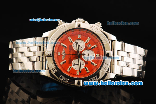 Breitling Chronomat B01 Chronograph Quartz Movement Full Steel with Orange Dial and Stick Markers - Click Image to Close