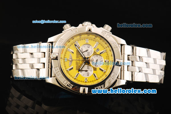 Breitling Chronomat B01 Chronograph Quartz Movement Full Steel with Yellow Dial and Stick Markers - Click Image to Close