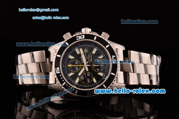 Breitling Superocean Chrono II Swiss Valjoux 7750-SHG Automatic Steel Case PVD Bezel with Steel Strap Black Dial Stick Markers-Yellow Hands 1:1 Original - Click Image to Close