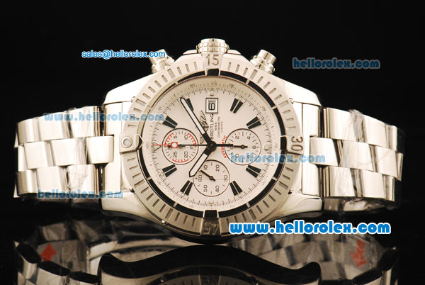 Breitling Super Avenger Chronograph Swiss Valjoux 7750 Automatic Movement Full Steel with White Dial-1:1 Original - Click Image to Close