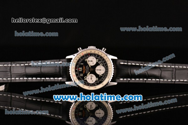 Breitling Limited Edition Cosmonaute 1962 Navitimer Chrono Swiss Valjoux 7750 Automatic Steel Case with Black Leather Bracelet and Black Dial - 1:1 (Noob) - Click Image to Close