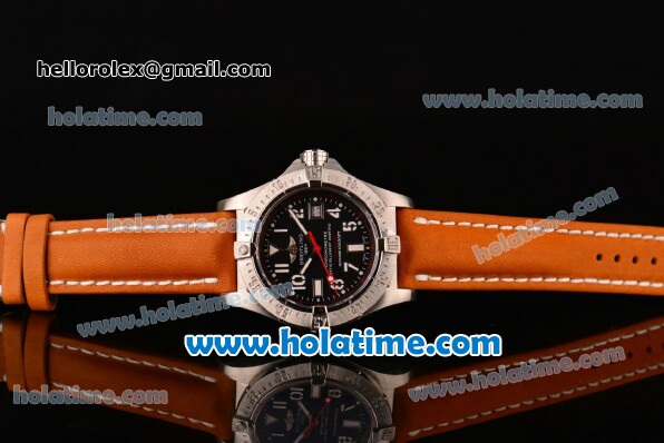 Breitling Avenger Seawolf Swiss ETA 2836 Automatic Stainless Steel Case with Orange Leather Bracelet Black Dial and Numeral Markers - Click Image to Close