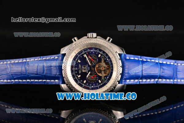 Breitling Bentley Tourbillon Automatic Movement Steel Case with Stick Markers and Blue Leather Strap - Click Image to Close