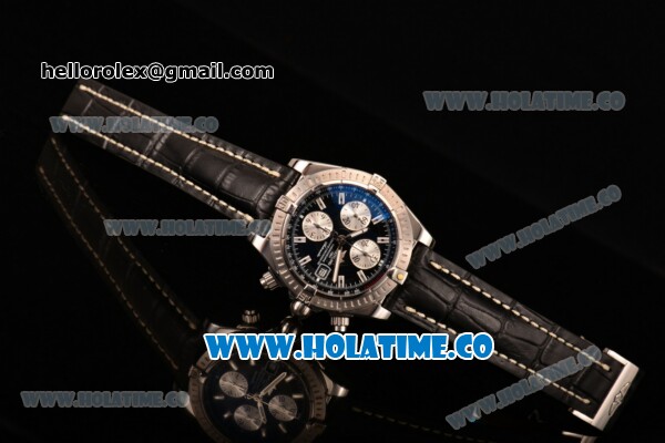 Breitling Chronomat Evolution Swiss Valjoux 7750 Automatic Steel Case with Black Dial and Silver Stick Markers (BP) - Click Image to Close