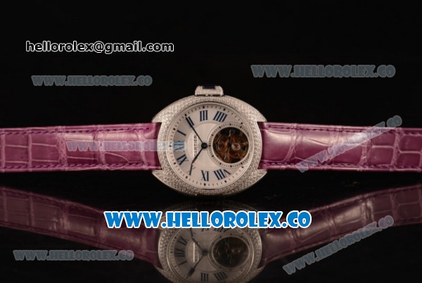 Cartier Cle de Cartier Flying Tourbillon Swiss Tourbillon Manual Steel Case with White Dial and Purple Leather Strap (ZF) - Click Image to Close