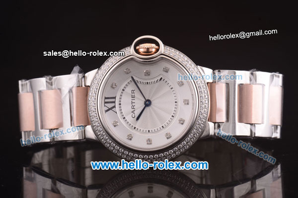 Cartier Ballon Bleu De Miyota Quartz Movement Diamond Bezel with Diamond Markers and Two Tone Strap - Click Image to Close