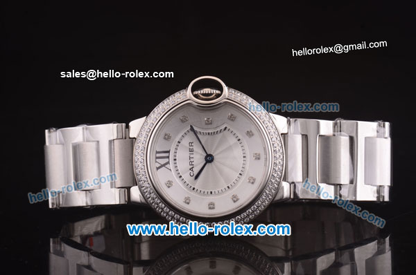 Cartier Ballon Bleu De Miyota Quartz Movement White Dial with Diamond Bezel and Diamond Markers - Click Image to Close