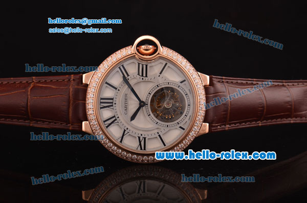 Cartier Ballon Bleu Tourbillon Seagull St8001 Tourbillon Manual Winding Rose Gold Case with Diamond Bezel and White Dial - Click Image to Close