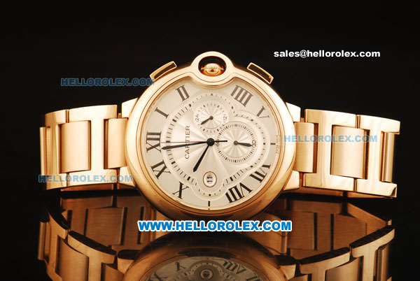 Cartier Ballon Bleu de Cartier Chronograph Miyota Quartz Movement Full Rose Gold with Silver Dial - Click Image to Close