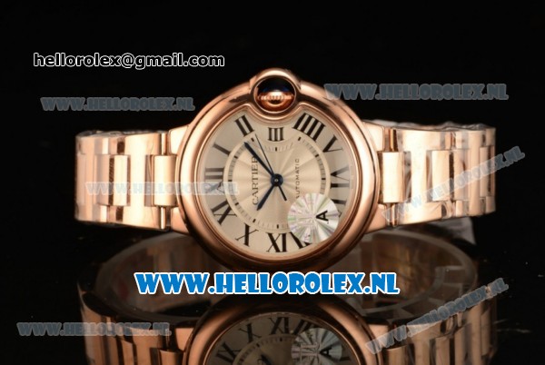 Cartier Ballon Bleu De Medium Swiss ETA 2671 Automatic Rose Gold Case Silver Dial Roman Numeral Markers and Rose Gold Bracelet - 1:1 Original - Click Image to Close