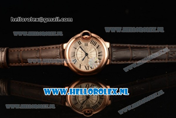 Cartier Ballon Bleu De Medium Swiss ETA 2671 Automatic Rose Gold Case Silver Dial Roman Numeral Markers and Brown Genuine Leather Strap - 1:1 Original - Click Image to Close