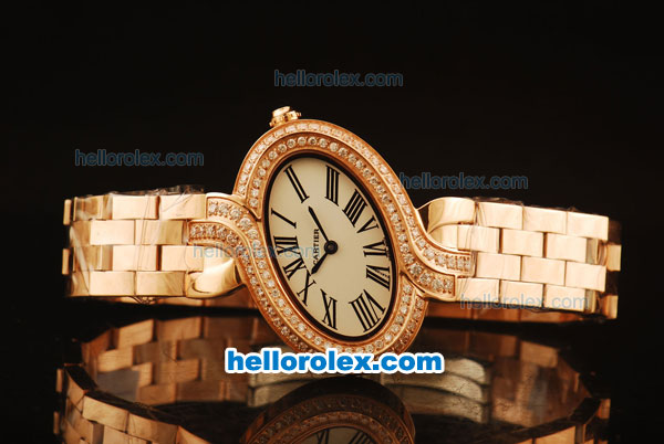 Cartier d'Art Swiss Quartz Full Rose Gold with White Dial and Diamond Bezel - Click Image to Close