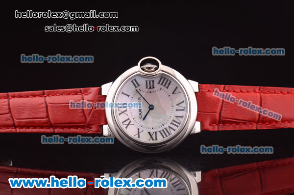 Cartier Ballon bleu de Swiss Quartz Steel Case with White MOP Dial and Red Leather Strap - Click Image to Close