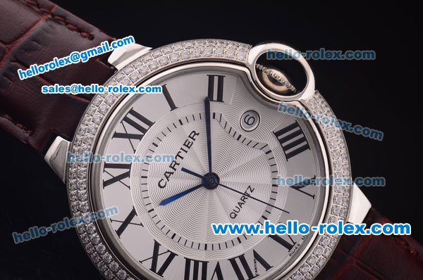 Cartier Ballon Bleu De Quartz Steel Case with Diamond Bezel and White Dial - Click Image to Close