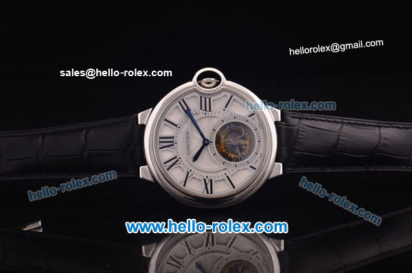 Cartier ballon bleu de Swiss Tourbillon Manual Winding Steel Case with White Dial and Black Leather Strap - Click Image to Close