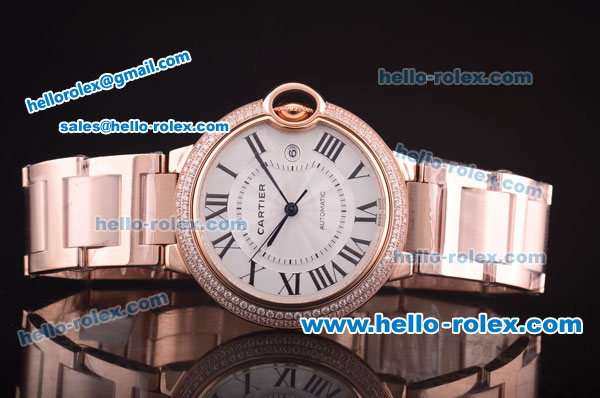 Cartier Ballon Bleu Automatic Full Rose Gold with Diamond Bezel and White Dial - Click Image to Close