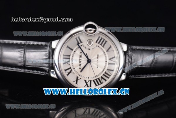 Cartier Ballon Bleu de Cartier Large Swiss ETA 2824 Automatic Steel Case with White Dial Black Leather Strap and Roman Numeral Markers - Click Image to Close