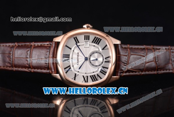 Cartier Drive de Cartier Asia ST16 Automatic Rose Gold Case with Silver Dial Roman Numeral Markers and Brown Leather Strap - Click Image to Close