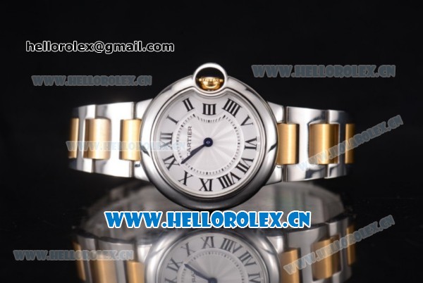 Cartier Ballon Bleu Medium Miyota OS2035 Quartz Two Tone Case/Bracelet with White Dial and Roman Numeral Markers - Click Image to Close