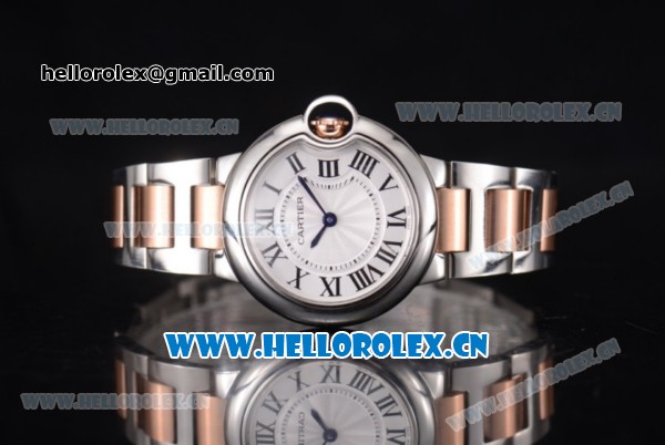 Cartier Ballon Bleu Medium Miyota OS2035 Quartz Two Tone Case/Bracelet with Roman Numeral Markers and White Dial - Click Image to Close