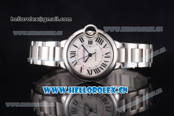 Cartier Ballon Bleu Medium Asia Automatic Stainless Steel Case/Bracelet with White Dial and Roman Numeral Markers (YF) - Click Image to Close