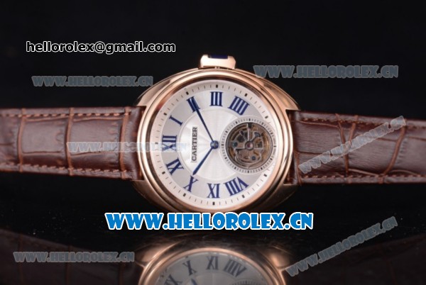 Cartier Cle de Cartier Tourbillon Asia Automatic Rose Gold Case with White Dial Roman Numeral Markers and Brown Leather Strap - Click Image to Close