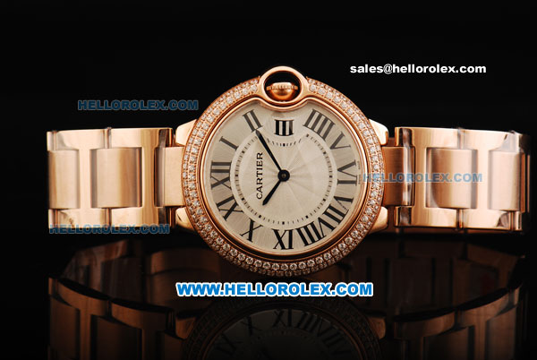 Cartier Ballon Bleu de Cartier Swiss Quartz Movement Full Rose Gold with Diamond Bezel-Medium Size - Click Image to Close